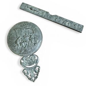 Hans Jensen Denmark Hand Mirror Comb Holder Vanity Set Repousse Silver Plated